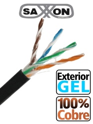 SAXXON SXN1570004 SAXXON OUTPCAT5EGCOPEXT - Bobina de Cable UTP Cat5e 100% Cobre con Gel/ 305 Metros/ Uso Exterior/ Color Negro/ Ideal para Cableado de Redes y Video/