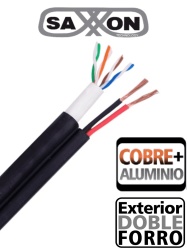 SAXXON TVD119052 SAXXON OUTP5ECCAEXT2E - Bobina de Cable UTP Cat5e Siames/ 305 Metros/ Uso Exterior/ CCA/ UTPCables de Energia Cal. 18 AWG/ Doble Forro en Cable UTP/ Ideal para Cableado de Video/