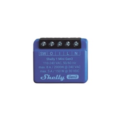 SHELLY SHELLY1MINIGEN3 Mini Relevador inalambrico inteligente 1 salida de contacto seco compatible con asistentes de voz Alexa y GoogleHome