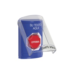 STI SS2-422-ZA-ES Boton con Texto Personalizado Tapa Protectora de Policarbonato Super Resistente Restablecimiento con llave