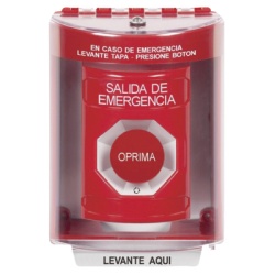 STI SS2081EX-ES Boton Multiproposito Salida De Emergencia Girar Para Reset Bocina Integrada Espanol Cubierta De Policarbonato 2 Relevadores NO/NC Interior/Exterior