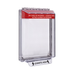 STI STI-14020FR-ES Cubierta Universal Transparente de Bajo Perfil Texto de Incendio en Espanol Notificacion Audible y Visible