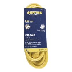 SURTEK SYS-136040 Extension Electrica de Uso Rudo 2 metros / 127 V CA 10 A Maximo / Color Amarillo.