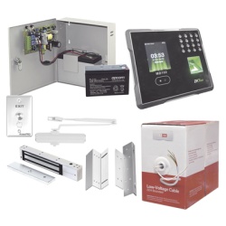Syscom ACCESSKIT9P Sistema Completo de Acceso Y asistencia Incluye Lector Biometrico MB160ID Chapa magnetica con bracket Cierra puerta Boton de Salida Cable " Gratis " y fuente profesional con Bateria
