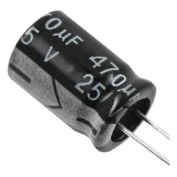 Syscom CE470/25V Capacitor Electrolitico de Aluminio Radial de 470 µFd 25 Vcc 105 °C 8 x 15 mm.