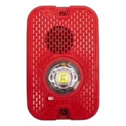 SYSTEM SENSOR P2GRKLED Sirena con Lampara LED Estroboscopica / 2 Hilos / Montaje en Pared / 16 a 24 Vcd / Configuracion Estroboscopica Seleccionable / Texto en Ingles / Color Rojo / Uso exterior