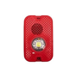SYSTEM SENSOR P2GRKLED Sirena con Lampara LED Estroboscopica / 2 Hilos / Montaje en Pared / 16 a 24 Vcd / Configuracion Estroboscopica Seleccionable / Texto en Ingles / Color Rojo / Uso exterior