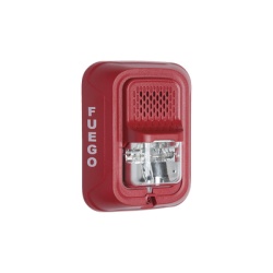 SYSTEM SENSOR P2RL-SP Sirena con lampara estroboscopica de 2 hilos para pared color rojo leyenda FUEGO candela seleccionable en campo