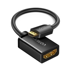 UGREEN 15844 Adaptador Micro HDMI a HDMI (HDMI Tipo D) / 18Gbps / 4K@60Hz / HDR / Tecnologia 3D / ARC / Carcasa PC+ABS / HDCP / Longitud de 22 cm (8.66 pulgadas)