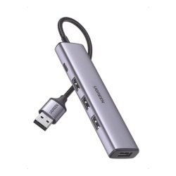 UGREEN 20805 Convertidor USB-A 3.0 a 4 Puertos USB-A 3.0 / 5 Gbps Transferencia / Alimentacion por USB-C / Compatibilidad Multiplataforma / Proteccion Cortocircuito y Sobrecorriente