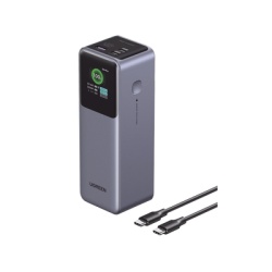 UGREEN 35526B Power Bank de 12000mAh | 2 Salidas 100W Max. | USB-A + 1 USB-C | PD 3.0 | QC3.0 | FCP | SCP | Pantalla Inteligente | Carcasa Ignifuga | Color Gris | Incluye Cable USB de 50cm | Carga tu