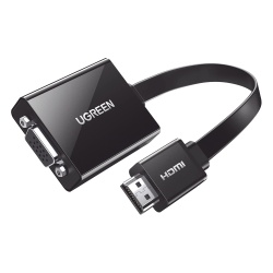 UGREEN 40248 Adaptador HDMI a VGA / Resolucion 1080P / Audio 3.5mm / Con Puerto Micro USB para Alimentacion / Plug & Play / No Requiere Controlador / ABS / Flexible y Duradero