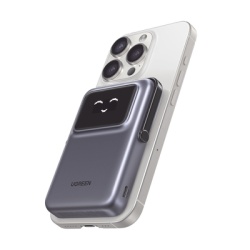 UGREEN 45327 Power Bank Serie UNO Inalambrico | 10000mAh | 7.5W/20W | Con Emojis de Estado | Carga Rapida USB-C Bidireccional | Pantalla TFT Inteligente | Con Holder | Color Grey.