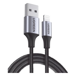 UGREEN 60156 Cable USB-A a Lightning | 1 Metro (3.28 Pies) | Certificado MFi | Carga Rapida 5V/2.4 A | 480 Mbps | Conector C94 | Adecuado para iPhone iPad y iPod | Proteccion Integrada | Caja de Alumi