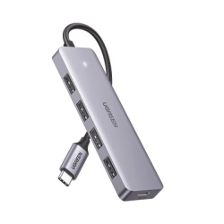 UGREEN 70336 HUB USB-C 3.0 4 EN 1 | 4 Puertos USB-A (5Gbps) | Carcasa ABS + PC | Soporta OTG | Luz Indicadora LED | Compatible con iPhone 15 Pro MAX) | Interfaz Niquelada | Color Gris Metalizado | Cab