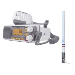 UNIDEN UM385/KIT5101 Kit de radio UM385 | mas antena marina de fibra de vidrio TX-5101-SYS fabricada en fibra de vidrio con base roscable de acero inoxidable