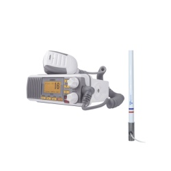 UNIDEN UM385/KIT5101 Kit de radio UM385 | mas antena marina de fibra de vidrio TX-5101-SYS fabricada en fibra de vidrio con base roscable de acero inoxidable