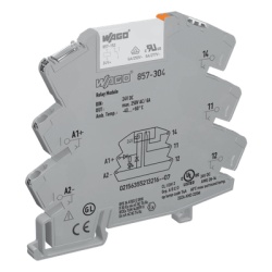 WAGO 857-304: módulo con relé de 24 VCC, 1 inversor, 6 A, 6 mm, Push-in CAGE CLAMP®