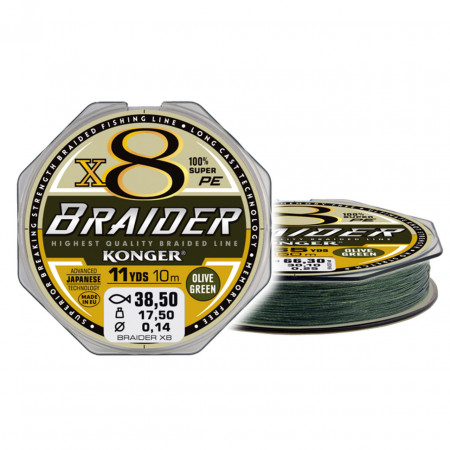 FIR TEXTIL KONGER RIGGING LINE BRAIDER X8 0.10MM 10.7KG 10M OLIVE GREEN