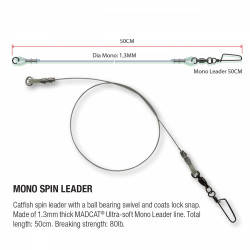 STRUNA DAM MADCAT MONO SPIN LEADER 50CM 80LBS