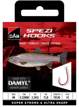 CARLIGE LEGATE DAM SPEZI TROUT RED NR.6 0.22MM 3.2KG 70CM 10PC