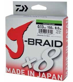 FIR TEXTIL DAIWA J-BRAID X8 CHARTREUSE 0.16MM/9,0KG/300M