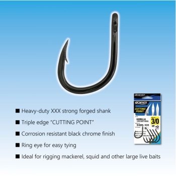 CARLIG OWNER 5105 CUT GORILLA LIVE BAIT HOOK CUTTING POINT NO4/0, BUC/PAC 4 - Img 3