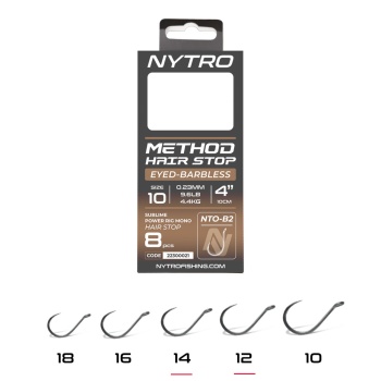 RIG FEEDER NYTRO BARBLESS 10CM B2 METHOD QUICK STOP 10BUC NO 10, 0.23MM