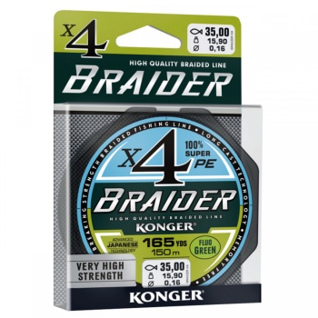 FIR TEXTIL KONGER BRAIDER X4 0.10MM 9.8KG 150M FLUO GREEN - Img 2
