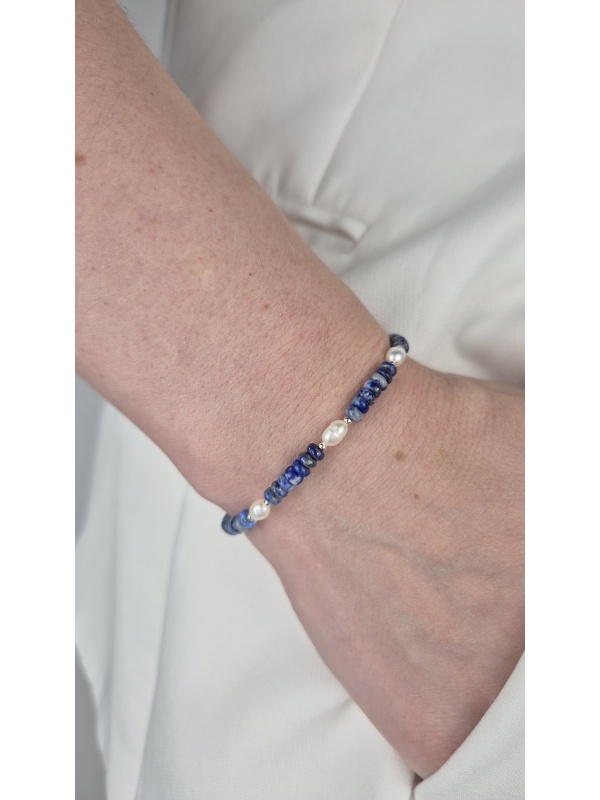 Brățară Argint Perle Pietre Semiprețioase Lapis Lazuli