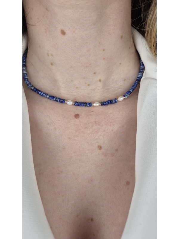 Colier Argint Perle Pietre Semiprețioase Lapis Lazuli