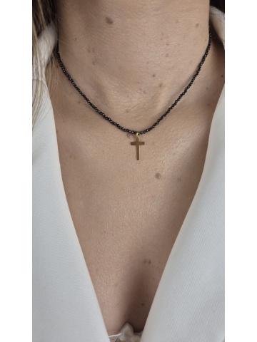 Colier Argint Placat cu Aur Cruce Cubic Zirconiu dama
