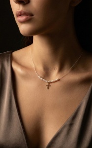Colier Aur Perle Naturale Cruce