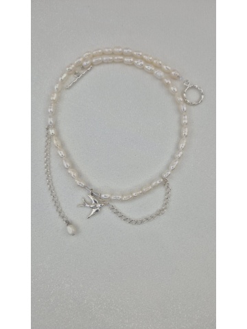 Colier Handmade Perle Naturale Argint Rândunică
