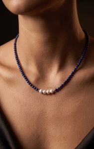 Colier Argint Perle Pietre Semiprețioase Lapis Lazuli