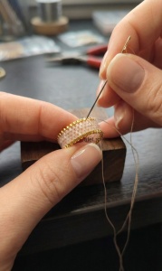 Alet - Inel Handmade Lat din Margele Miyuki Roz Pudra si Aurii