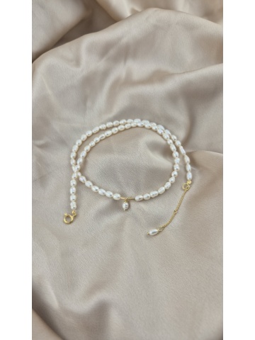 Colier Handmade Reglabil Argint Perle Naturale