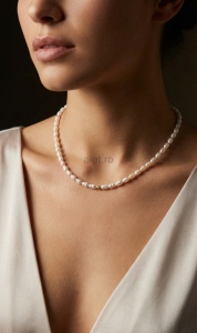 Alet - Colier Handmade cu Perle Naturale de Cultura, Argint 925 Placat cu Aur si Pandantiv Semiluna