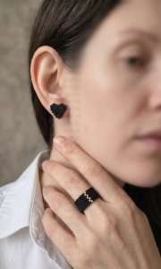 Alet - Cercei Miyuki Negri Cusuti Manual - Cercei Handmade Eleganti cu Tortite Placate cu Aur