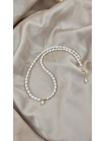 Colier Handmade Reglabil Argint Perle Naturale