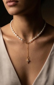 Colier Perle Argint placat cu Aur Stea