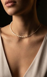 Alet - Colier Handmade Semiluna Asimetric Argint 925 si Perle Naturale