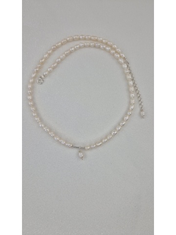 Colier Handmade Reglabil Argint Perle Naturale