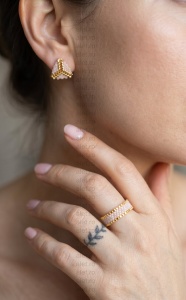 Set Cercei si Inel Lat Miyuki Roz Pudra placat Aur