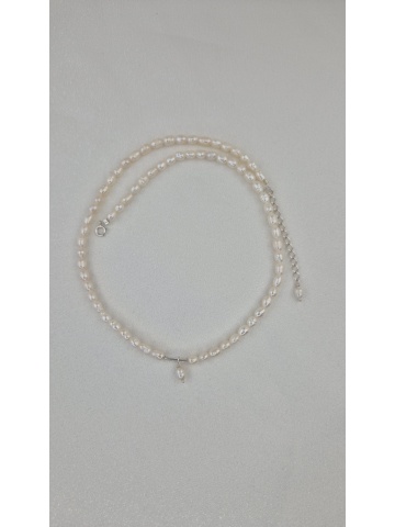 Colier Handmade Reglabil Argint Perle Naturale