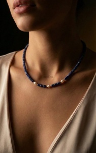 Alet - Colier Handmade Argint 925, Perle Naturale de Cultura si Piatra Lapis Lazuli