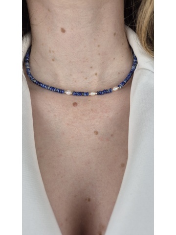 Colier Argint Perle Pietre Semiprețioase Lapis Lazuli - Img 3