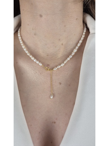 Colier Handmade Reglabil Argint placat cu Aur Perle Naturale