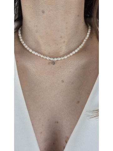 Colier Handmade Reglabil Argint Perle Naturale Inima