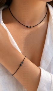 Set Colier Choker si Bratara cu Hematit Inima si Argint 925